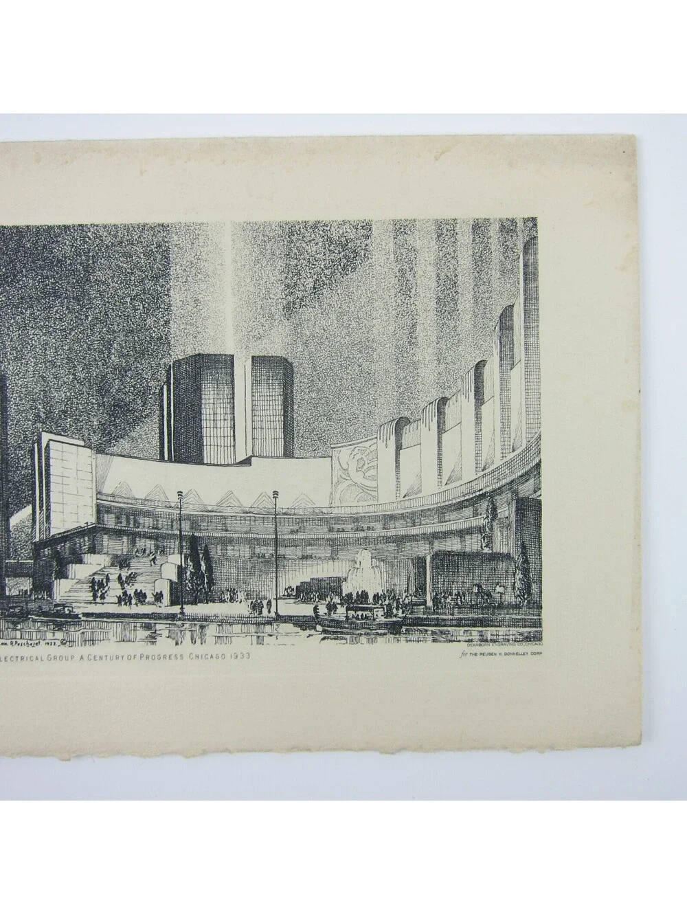 Leon Rene Pescheret Etching Vintage 1933 Chicago World's Fair Electrical Group